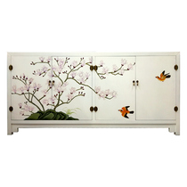 Yangzhou lacquerware factory direct sales of neo-classical lacquer art home furnishing Maki painted flower and bird four-door porch decoration shoe cabinet customization