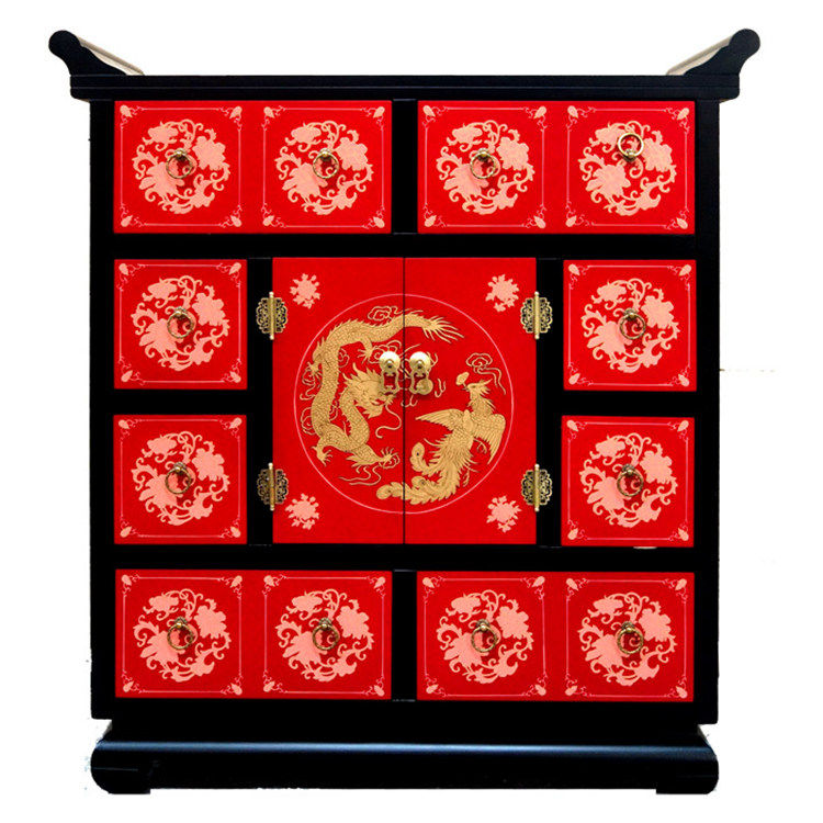 Yangzhou paint dragon fenghai pumped two doors mask decoration cabinet lacquer art new Chinese classical home solid wood furniture