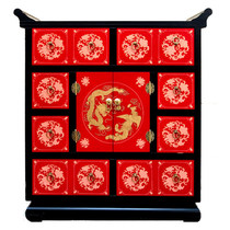 Yangzhou lacquer ware painted dragon and phoenix eight drawers two-door porch decorative cabinet lacquer art new Chinese classical home solid wood furniture