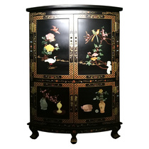 Lacquer Art Home Bone Stone Inlay Large Three Corner Wall Corner Decoration Cabinet Yangzhou Lacquer New Chinese Vintage Solid Wood Furniture