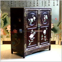 Yangzhou lacquerware factory direct sales neoclassical furniture bone stone inlaid black ground flowers and birds double door large round side cabinet porch cabinet