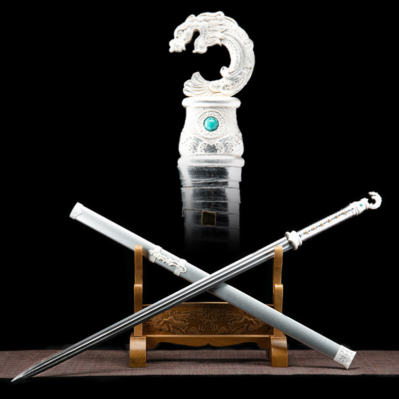 Dragon Springs City Handmade Integrated Knife Sword Long Han Sword Town Residence Treasure Sword Don Cross Knife Flower Pattern Steel Anti-Body Cold Weapon without cutting edge