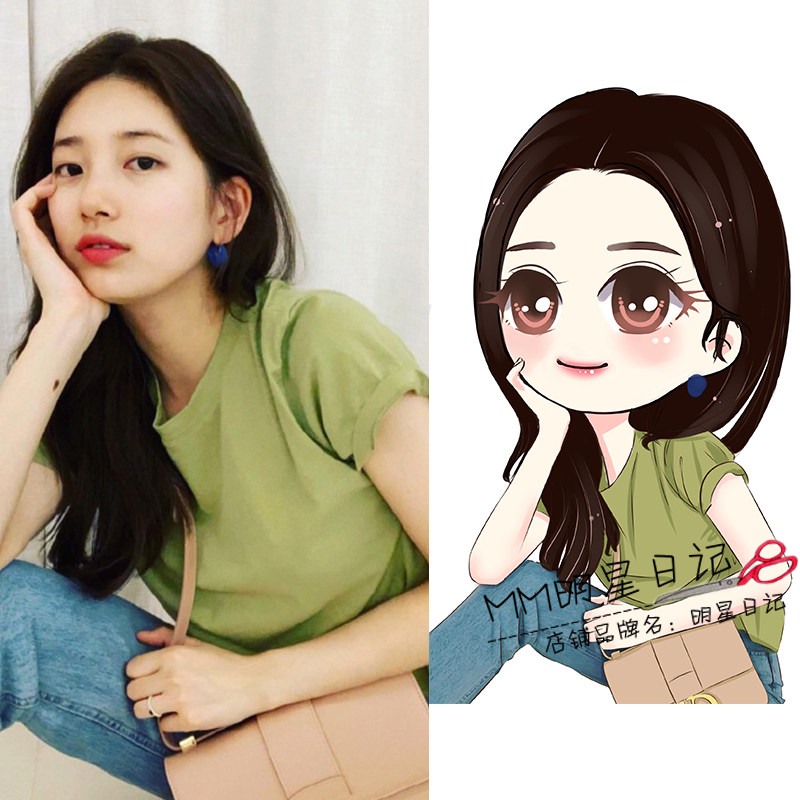 Pei Xiuzhi same T-shirt female 2021 summer New ins Super fire White avocado green cotton short sleeve top