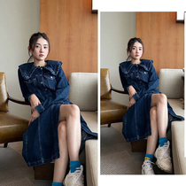 Liang Jie with retro doll collar long sleeve denim dress female French thin age denim long skirt 21 autumn