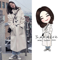 2021 new autumn and winter clothing Korean version of Fang Minya with the same middle and long section horn buckle beige wool coat coat female
