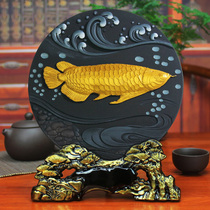 Carbon carving crafts golden dragon fish TV cabinet Dobao Pavilion living room decoration art Chinese style ancient shelf ornaments