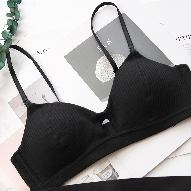 Bralettel bông Sexy Steelless Bra rỗng mềm bông mỏng Cup mềm Cup Bra Student Net Hồng.