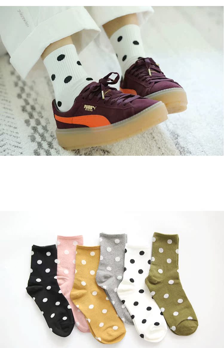 Mùa xuân và mùa thu Dễ thương polka dot vớ cotton dài và ngắn vớ nam nữ thu đông cao cấp