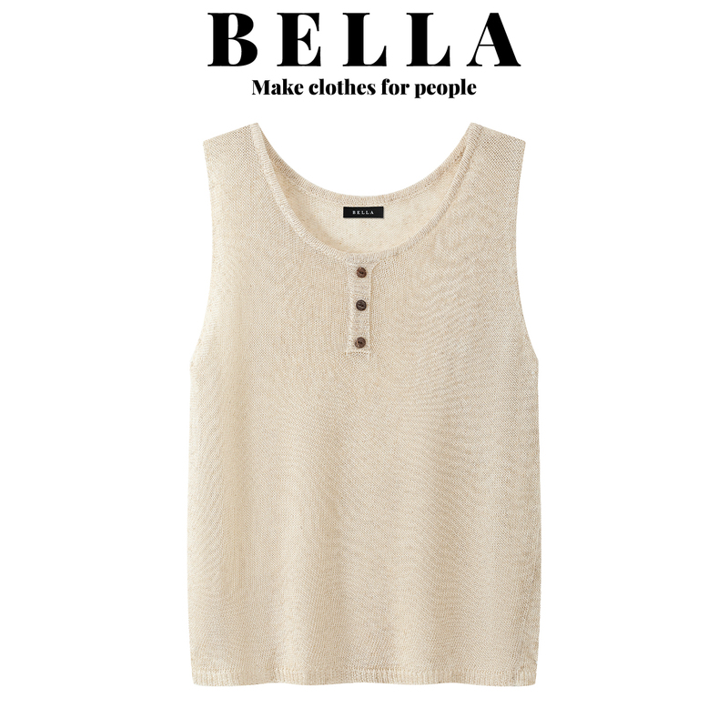 Bella Old Money Style Tencel Linen U-Neck Knitted Camisole for Women, Summer Thin Loose Slimming Sleeveless Top