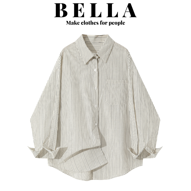 Bella Vertical Striped Shirt Jacket for Women, Autumn Layering, Loose, Lazy Style, Versatile, Casual Long-Sleeve Shirt Top Bella Vertical Striped Shirt Jacket for Women, Autumn Layering, Loose, Lazy Style, Versatile, Casual Long-Sleeve Shirt Top