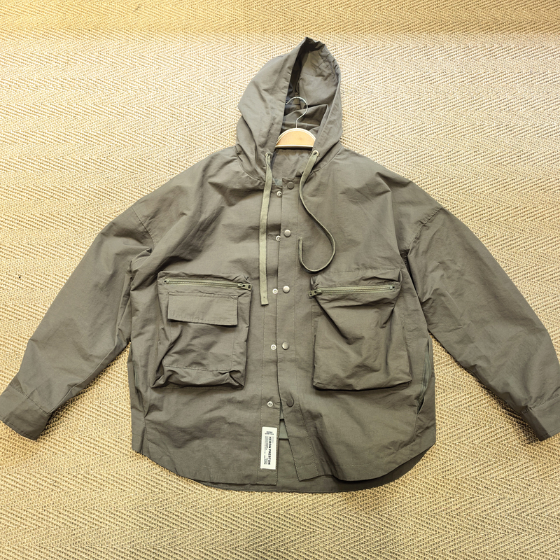 Clearance! Last Chance to Grab the Deal! Japanese-Style Workwear Hardshell Jacket, Windbreaker, Multi-Pocket Outdoor Jacket, Hooded Loose-Fit Jacket