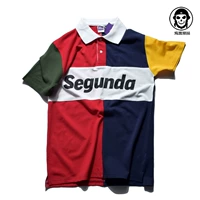 Giải phóng mặt bằng đặc biệt! Old school retro khâu áo polo thương hiệu Hàn Quốc tay áo ngắn ve áo mùa hè áo polo dài tay