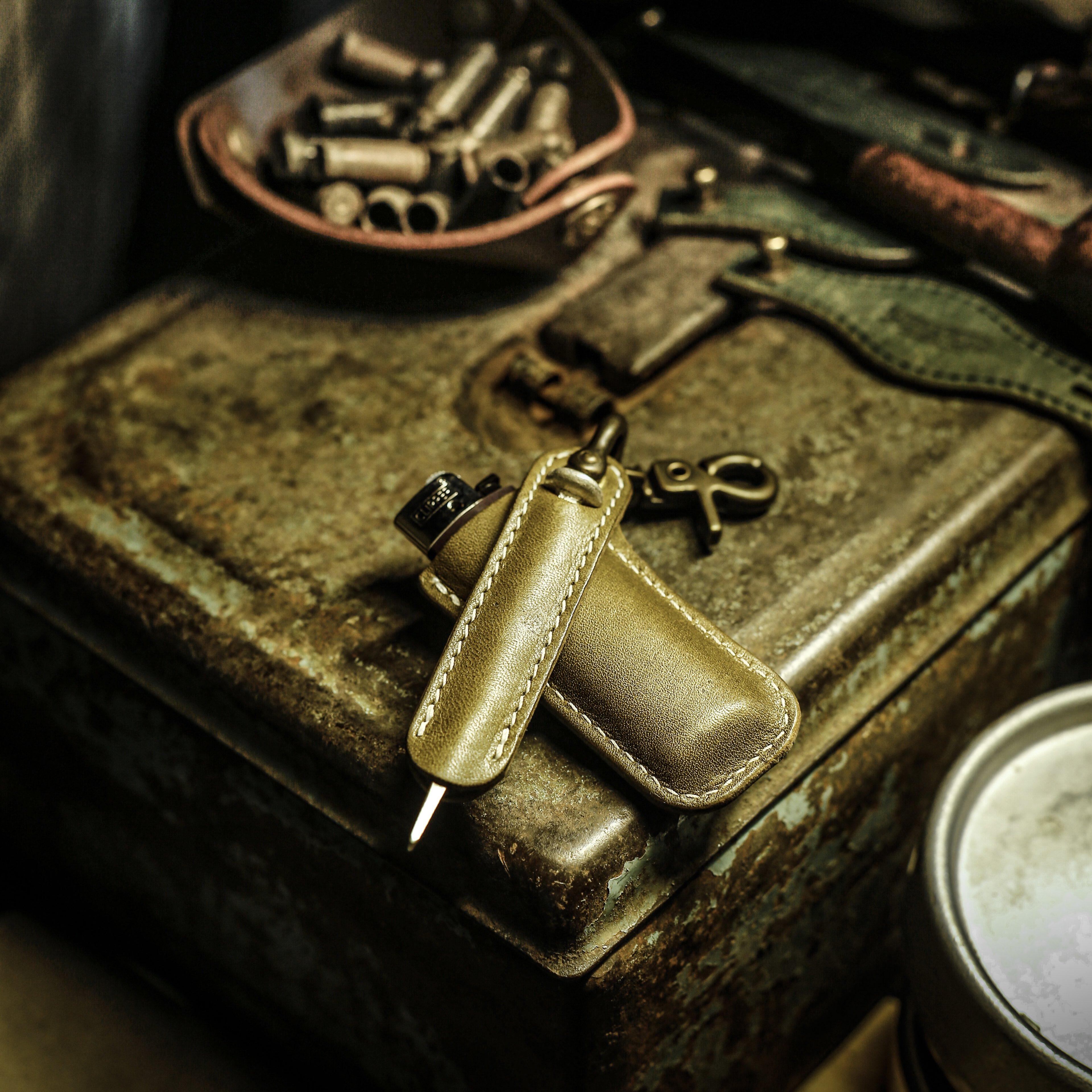 Dahan Pipe Portable Lighter Pressure Stick Two-piece Suit Italy Imported First Layer Cowhide Handmade Retro SF