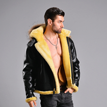 High-end WWII Classic B3 Pilot leather clothing genuine leather lamb fur integrated US imported winter thickened with cap