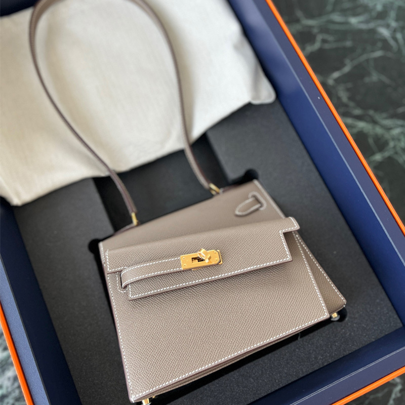 Double-Sided Kelly Bag Second Generation 2026 New Fashion Handmade Wax Thread Bag for Women Imported Palm-Patterned Cowhide Single Shoulder Bag