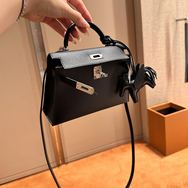Fingerprint Ep Leather Second-Generation Kelly Bag 2026 New Imported Box Leather Single Shoulder Crossbody Mini Platinum Bag Versatile