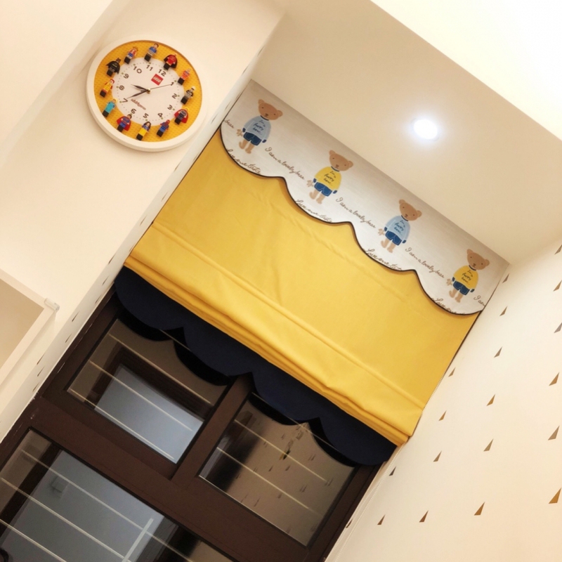 New Embroidered Boy and Girl Inner Opening Blackout Roman Curtain Living Room Bay Window Open Curtain Convex Window Bear Curtain for Kidsren