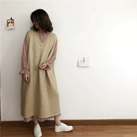 2019 thu đông mới retro cổ chữ V lười không tay áo thun dệt kim váy nữ dài áo len rộng - Đan Cardigan áo len