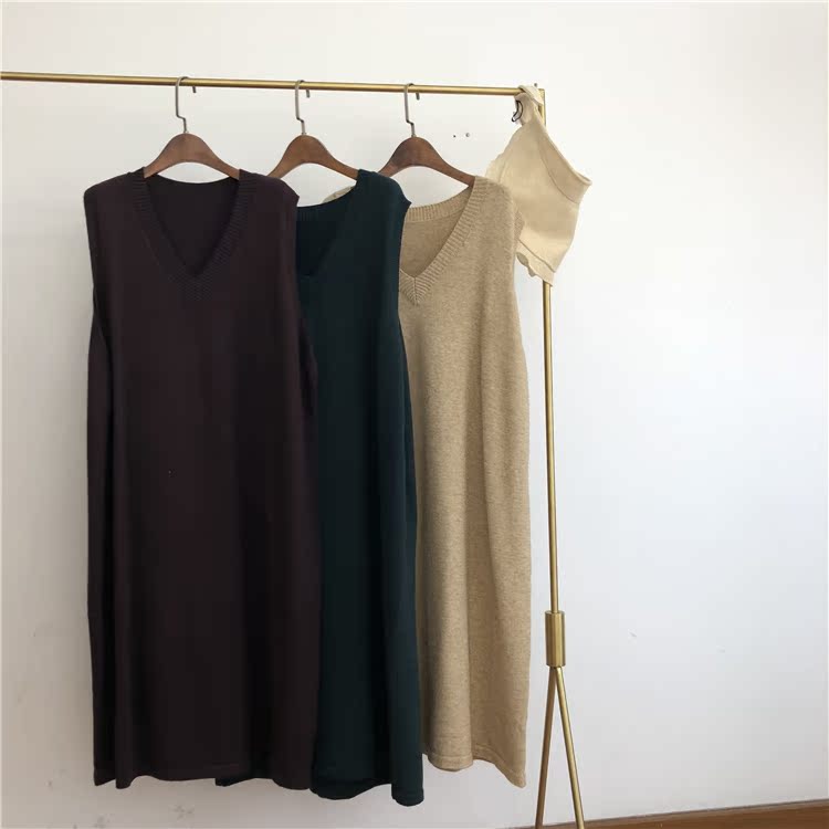 2019 thu đông mới retro cổ chữ V lười không tay áo thun dệt kim váy nữ dài áo len rộng - Đan Cardigan áo kiểu nữ đẹp tuổi 35