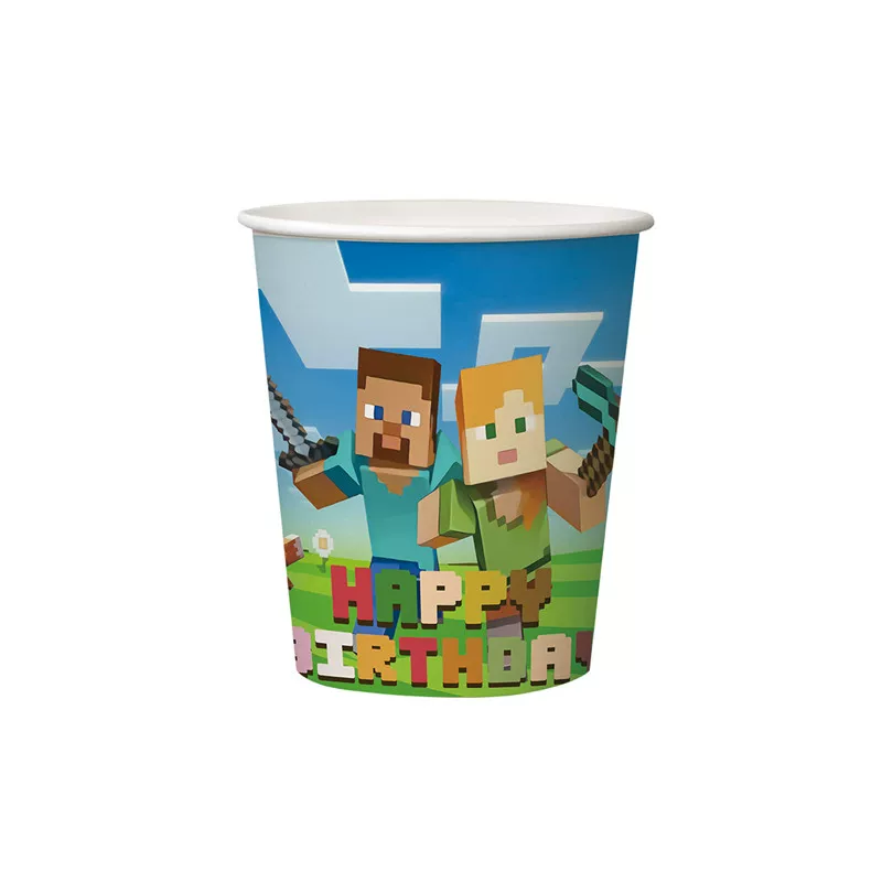 Сервировка на день рождения для детей Minecraft: декоративные пиксельные тарелки бумажные тарелки бумажные стаканы скатерть