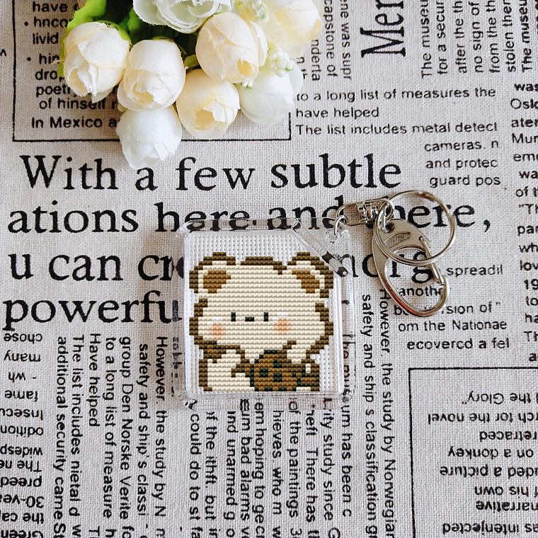 Mumu's Small Dmc Cross-Stitch Kits Handmade Keychains Anime Cartoon Pendants Bear Cookies Beginner-Friendly