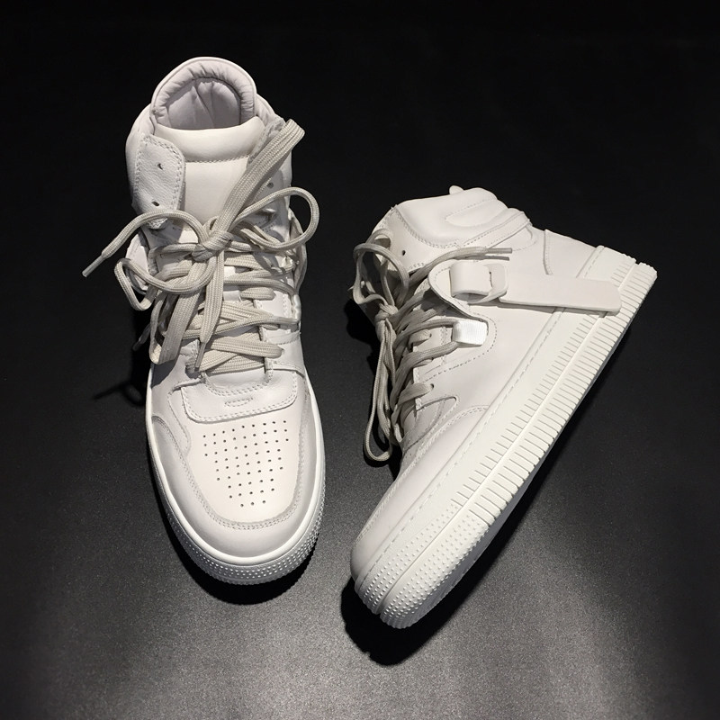 White high shoes men's board shoes 2021 autumn wild men's shoes Korean fashion casual shoes leather Air Force One Shoes