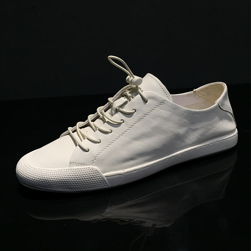 Small white shoes men's leather spring and summer breathable soft bottom men's shoes Korean version of Joker fashion board shoes a pedal men's casual shoes