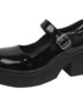 Black Versatile French-Style Thick-Soled High-Heeled Mary Jane Leather Shoes for Women, 2025 New Summer Style, Suitable for Pairing with Skirts, Shallow Single Shoes