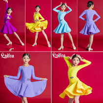 Latin Dance Suit Girl Autumn Winter New Pint of Children Competition Provisions for Split Dance Suit Childrens Exam Class Art Exam