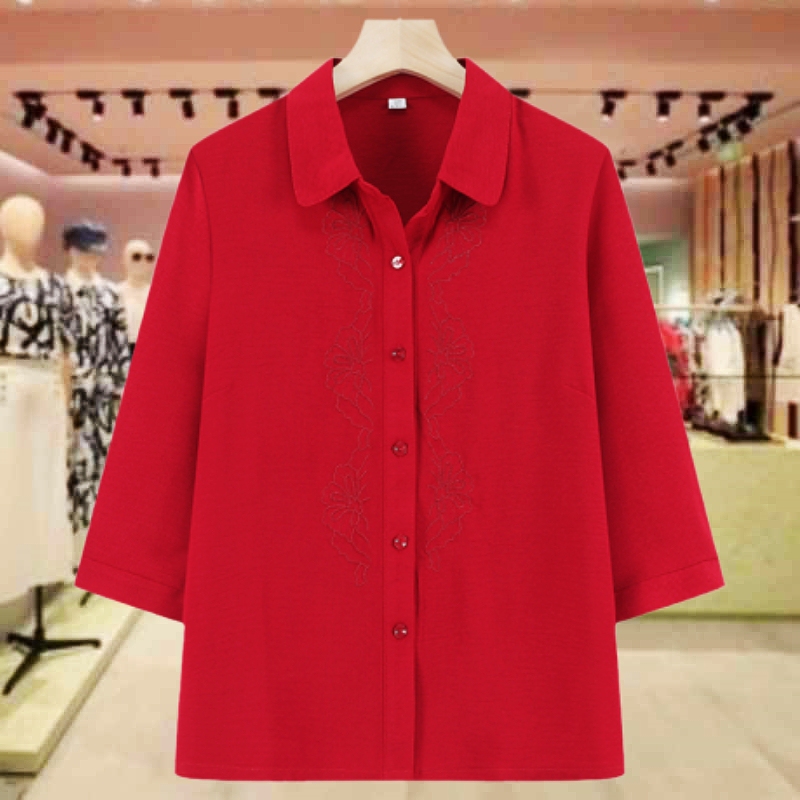 Mom's Summer Tops, Three-Quarter Sleeve Shirts, Thin, Fashionable, Embroidered, Stylish, New Style, Loose Shirts for Middle-Aged and Elderly Women Mom's Summer Tops, Three-Quarter Sleeve Shirts, Thin, Fashionable, Embroidered, Stylish, New Style, Loose Shirts for Middle-Aged and Elderly Women
