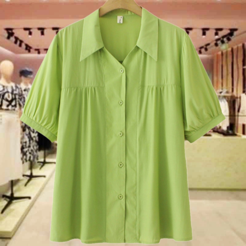 Plus Size Summer Shirt for Women 100kg Middle-Aged Stylish Solid Color Chiffon Fat Mom Style Summer Top Short-Sleeved Shirt Plus Size Summer Shirt for Women 100kg Middle-Aged Stylish Solid Color Chiffon Fat Mom Style Summer Top Short-Sleeved Shirt