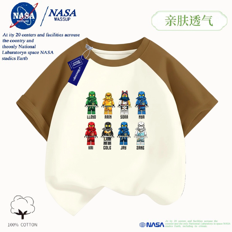 Nasa Lego Ninjago Eight Minifigures T-Shirt Children's Summer Pure Cotton Short Sleeve Boys and Girls Cartoon Print Top Nasa Lego Ninjago Eight Minifigures T-Shirt Children's Summer Pure Cotton Short Sleeve Boys and Girls Cartoon Print Top