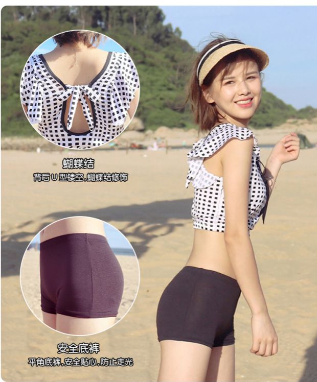 Bộ đồ bơi ba mảnh chia tay nữ cao eo kiểu phẳng góc mỏng nhỏ tươi che rò rỉ bộ đồ tắm suối nước nóng 	mẫu áo tắm 2 mảnh	