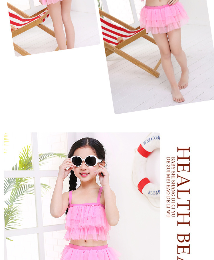 Cô gái chia áo tắm trẻ em bảo thủ bikini chống nắng màu rắn đơn giản Cô gái dễ thương áo tắm 5-10 tuổi - Bộ đồ bơi của Kid ao boi tre em