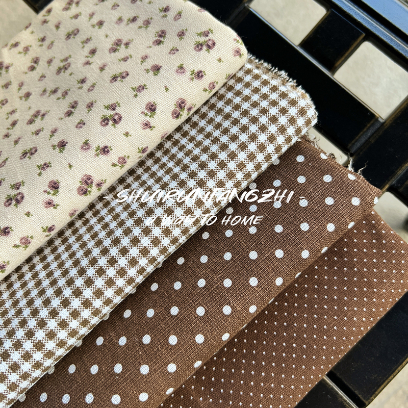 Pastoral Floral Pure Cotton Yarn-Dyed Polka Dot Fabric Shirt Skirt Artistic Style Handmade DIY Tablecloth Pillow Fabric
