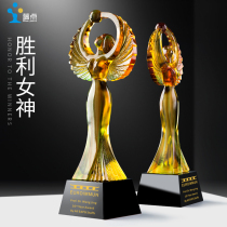 Victory Goddess Glass Trophy Medals Customized Creative Crystal Making Prizes Customized Honor Award Souvenirs