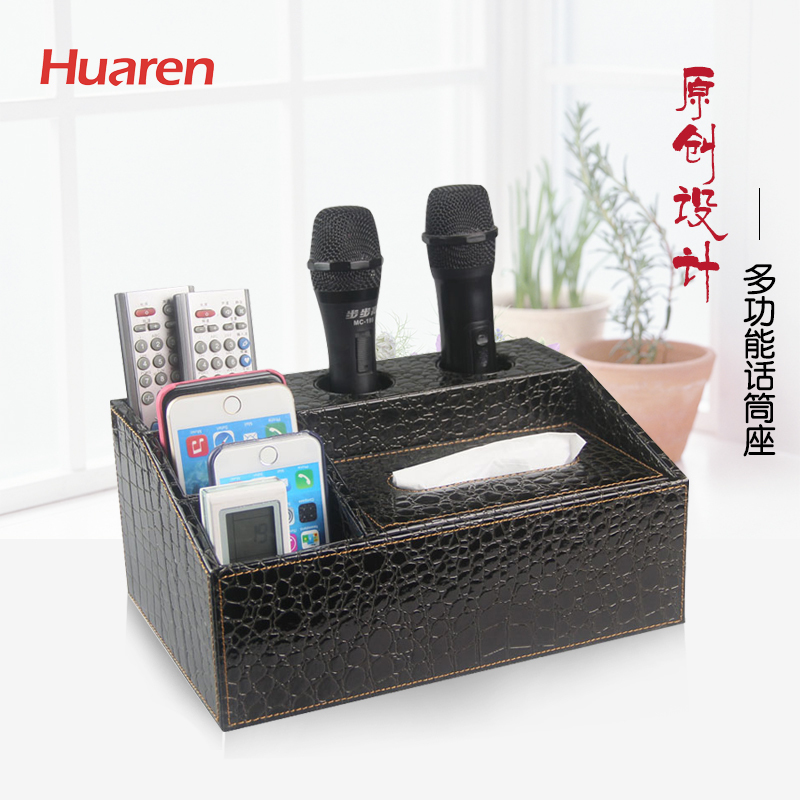 Ktv Microphone Stand, Microphone Holder, Remote Control, Desktop Storage Box, Tissue Box, Phone Holder, Leather
