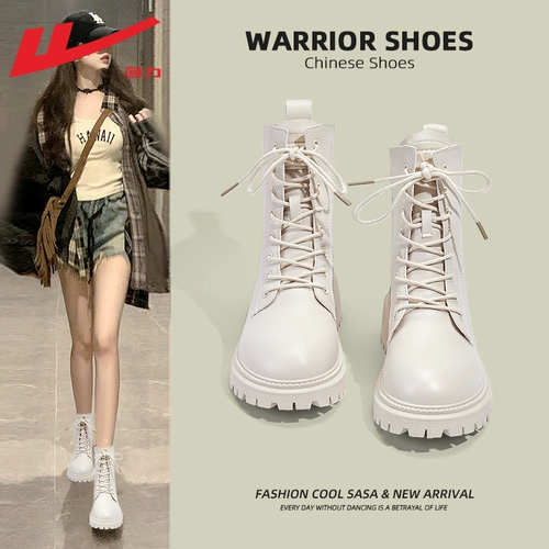 Warrior, Martens, белые осенние модные короткие сапоги в английском стиле на платформе, утепленные ботинки, женский стиль, коллекция 2024 года, в британском стиле