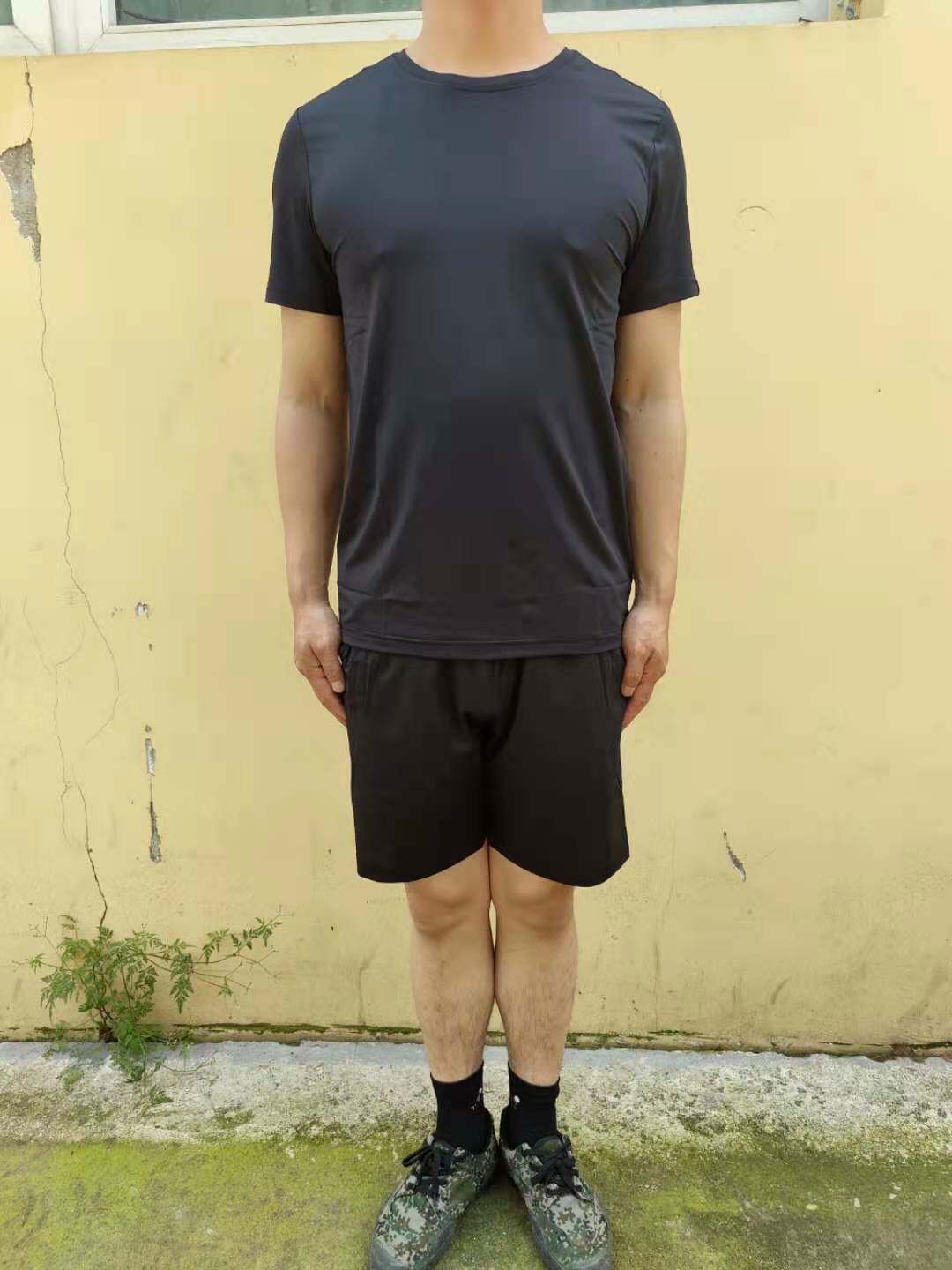 Black Speed Dry Fitness Suit Summer Mesh Speed Dry Short Sleeve Round Collar Short Sleeve Shorts