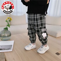 Snoopy Snoopy brand childrens casual pants Korean loose plaid Tide pants boy Haren pants small children