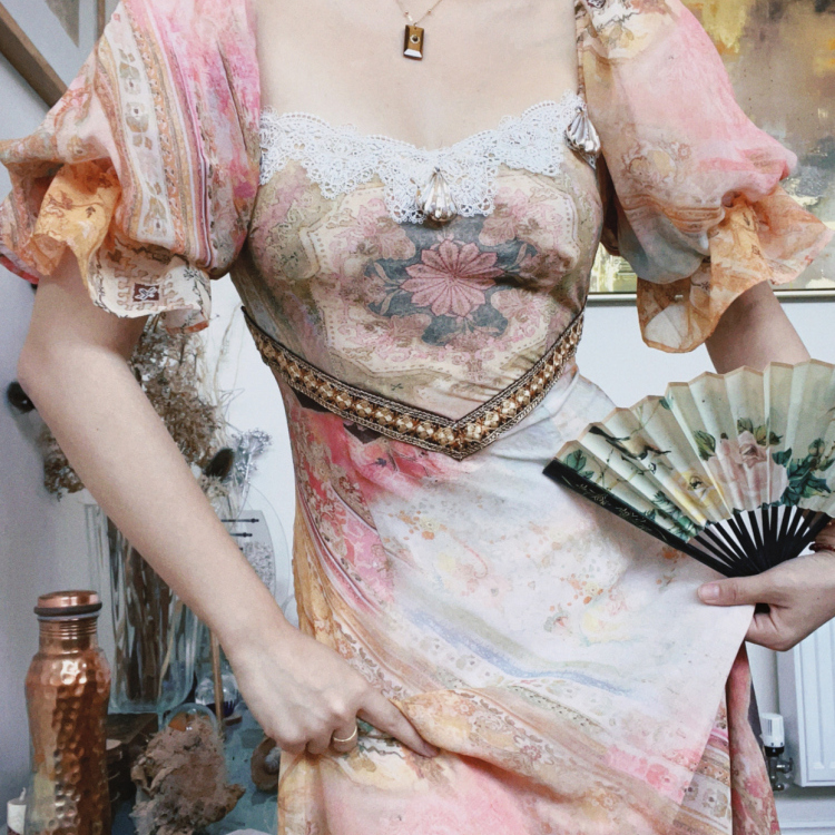 To Caro LAOSHU Babylon Garden Vintage Print Patchwork Slimming Court Style Exotic Dress To Caro LAOSHU Babylon Garden Vintage Print Patchwork Slimming Court Style Exotic Dress