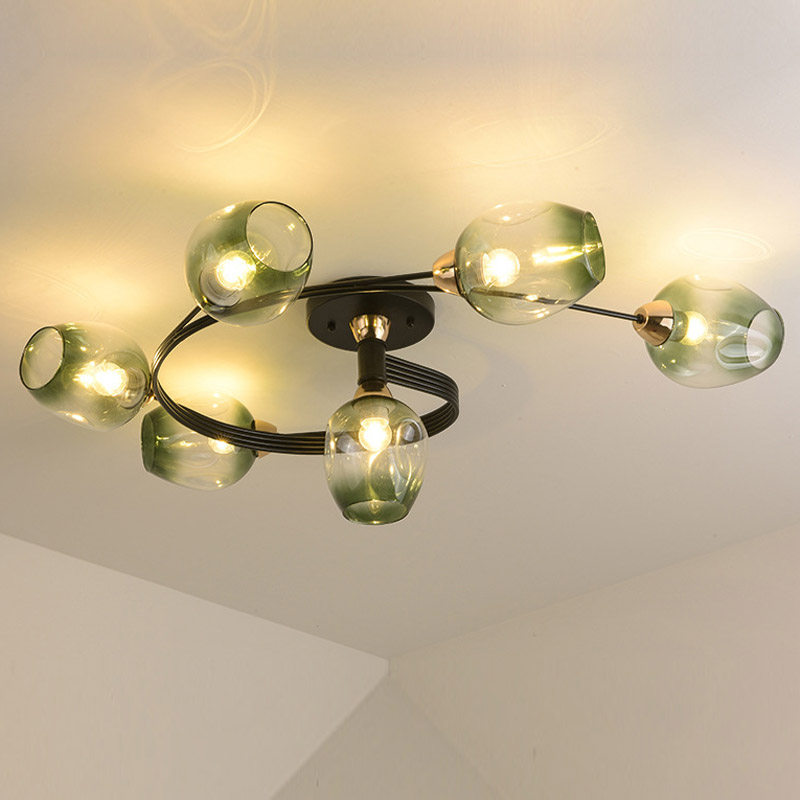 Nordic ceiling lamp black iron glass apartment bedroom dining room lamp E27 replaceable light bulb LED can be 110V