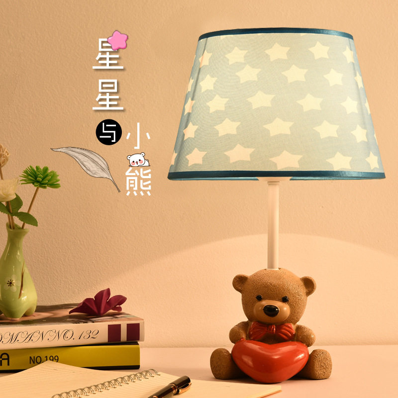 INS wind bedroom table lamp Mediterranean color warm children's room bedside lamp cartoon E27 eye protection three-color LED