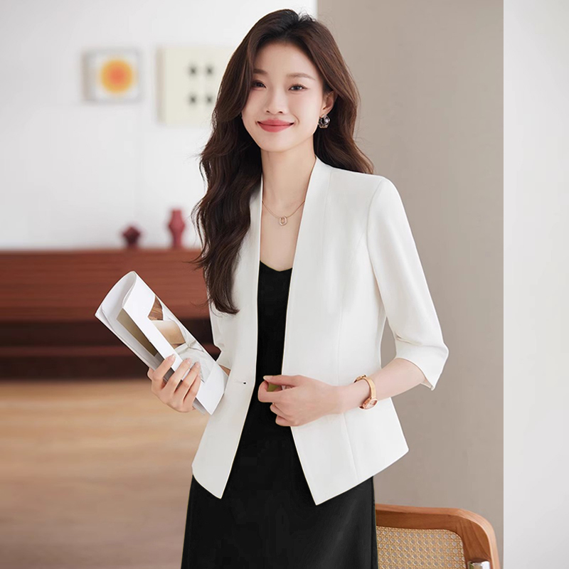White Blazer for Women, Summer Thin Style, High-End Feel, Elegant, Petite, Short, Collarless Suit for Summer White Blazer for Women, Summer Thin Style, High-End Feel, Elegant, Petite, Short, Collarless Suit for Summer