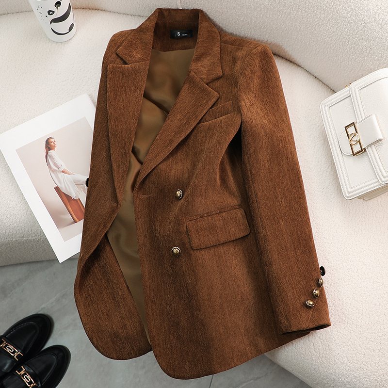 Coffee-Colored Corduroy Blazer for Women, Spring Thickened 2026 New Style, Petite, High-End, Elegant, Casual Suit