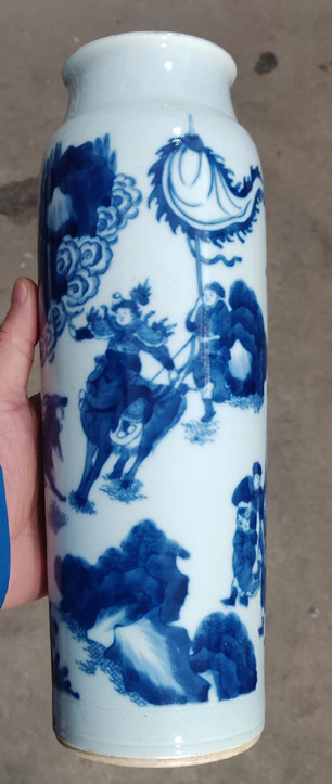 High imitation ancient Qing Dynasty empty white period Qinghua people's war picture ceramic cylinder bottle manufacturer stock source Chai kiln hair color fire and stone red underfoot-Taobao