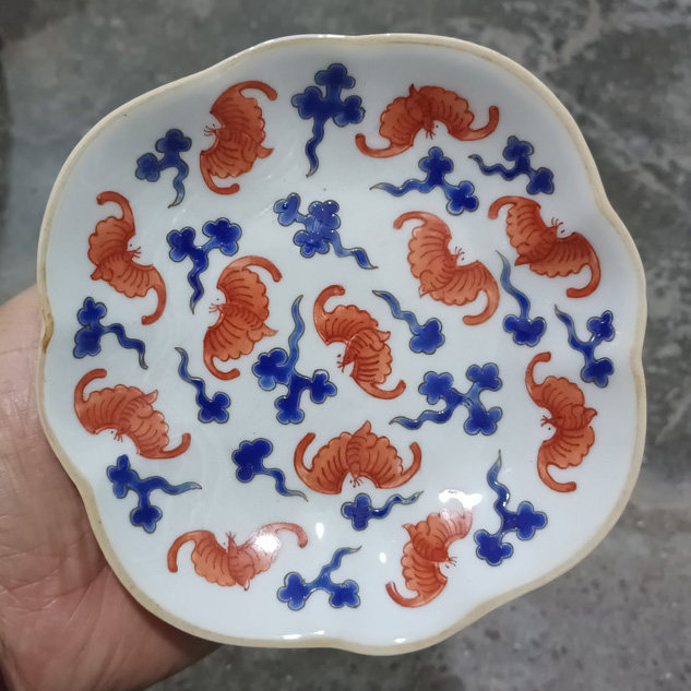 古风美学再现！高仿古清代大同治年制粉彩蝙蝠祥云纹陶瓷贡盘高足盘，带