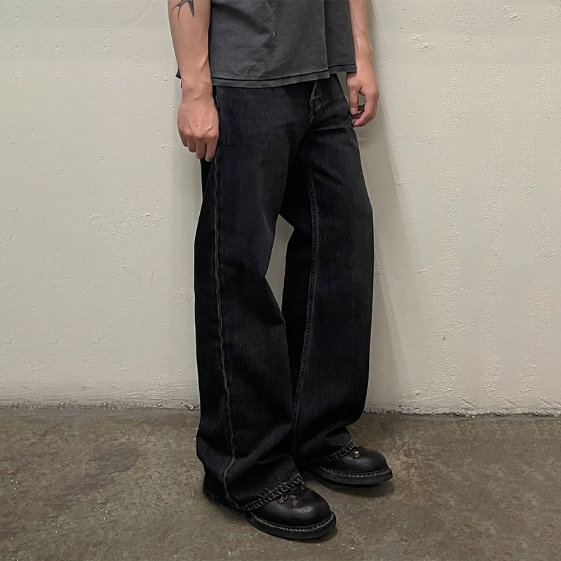 Ac Style 2021m Series Jeans Washed and Distressed Casual Loose Flared Straight-Leg Pants