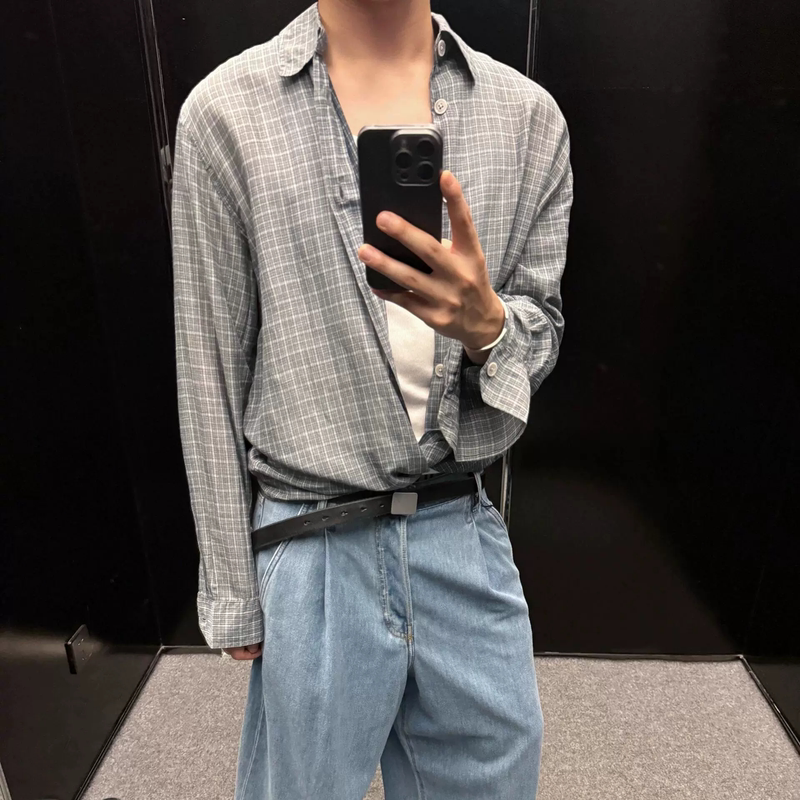 Our Legac Style 26Ss Gray Fine Plaid Shirt Casual Loose Washed 3D Digital Plaid Shirt
