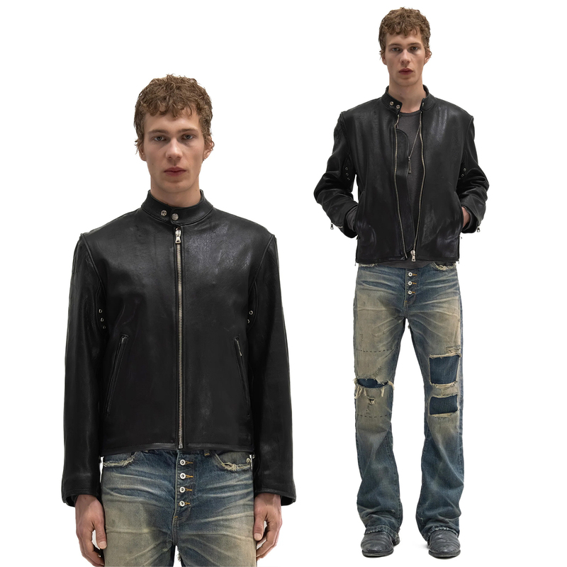No Faith Studios 26Fw Multi-Zip Leather Short Wide Jacket Henry Collar Coat Casual Loose Fit